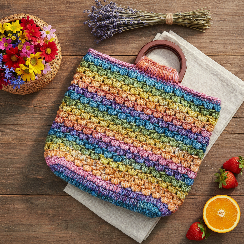 Boho Rainbow Crochet Handbag