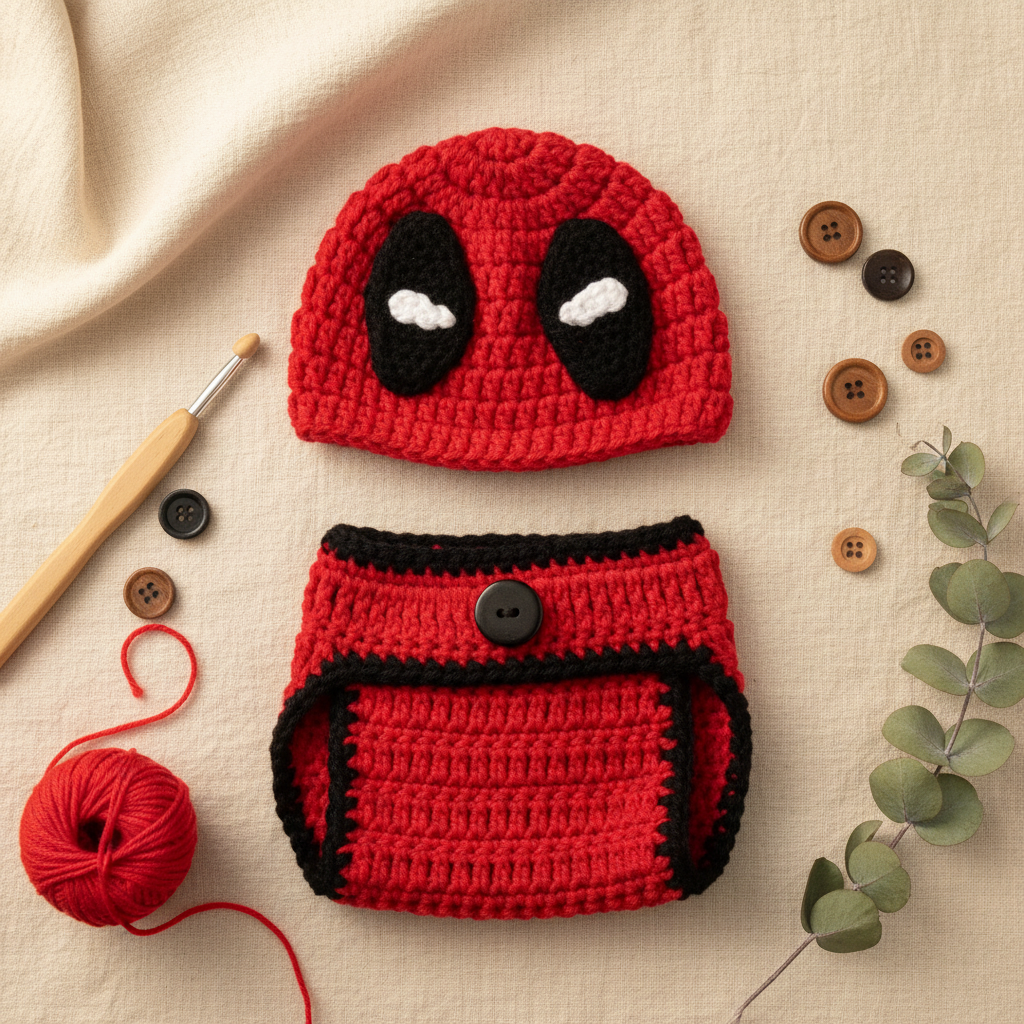 Masked Red Antihero Baby Crochet Costume Set | Newborn Photo Prop