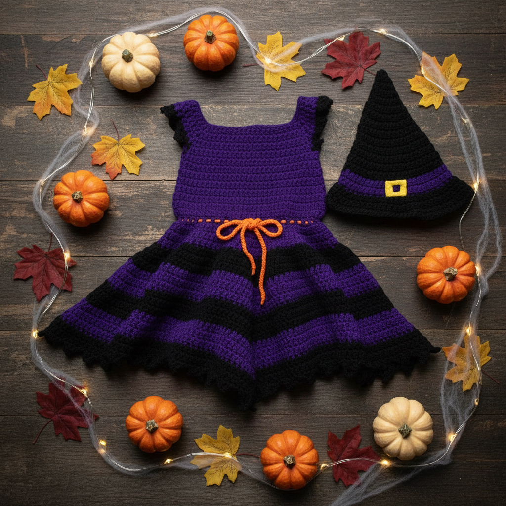 Trick or Treat Little Witch Crochet Costume Set — Dress & Hat