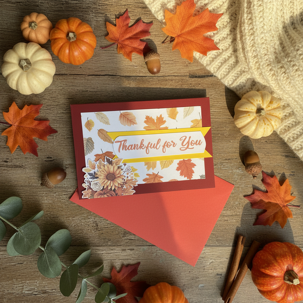 Fall Floral "Thankful for You" Handmade Card with Envelope