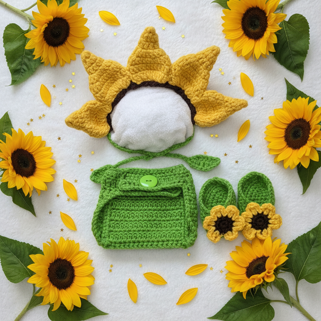 Sunflower Baby Costume Set Crochet Newborn Photography Prop