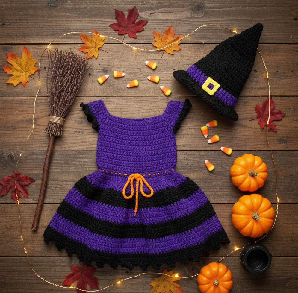 Trick or Treat Little Witch Crochet Costume Set — Dress & Hat